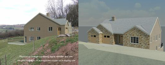 Above are renders of the proposed design, the bottom left shows the design in its situation on the plot.